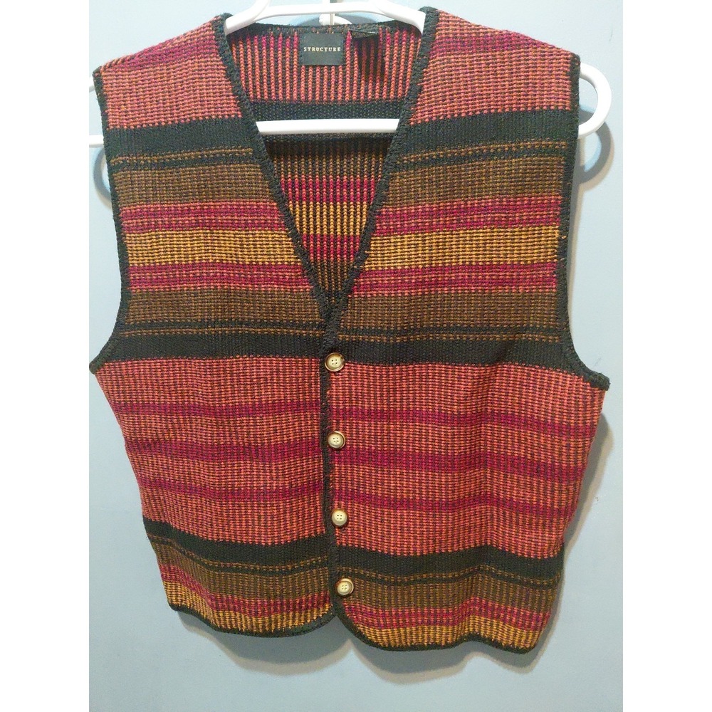 Structure Aztec Vest Mens M Sleeveless 4 Button Vintage Southwestern Grandpacore